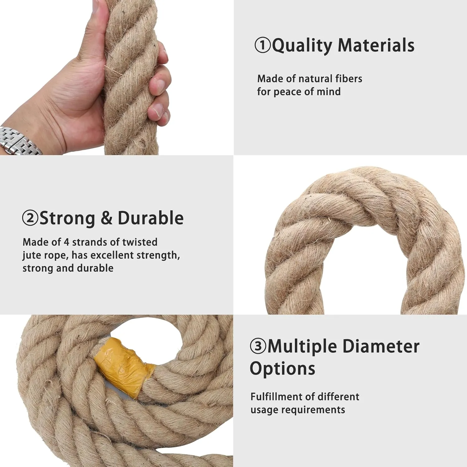 Natural Jute Rope, 2 Inch x 25Ft - Heavy Duty, Swing, Tug of War, Nautical & Hammock Rope