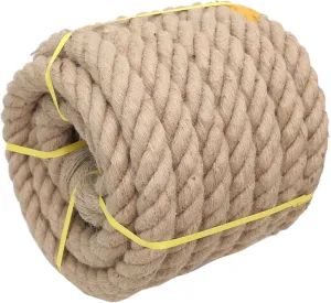 Natural Jute Rope, 2 Inch x 25Ft - Heavy Duty, Swing, Tug of War, Nautical & Hammock Rope