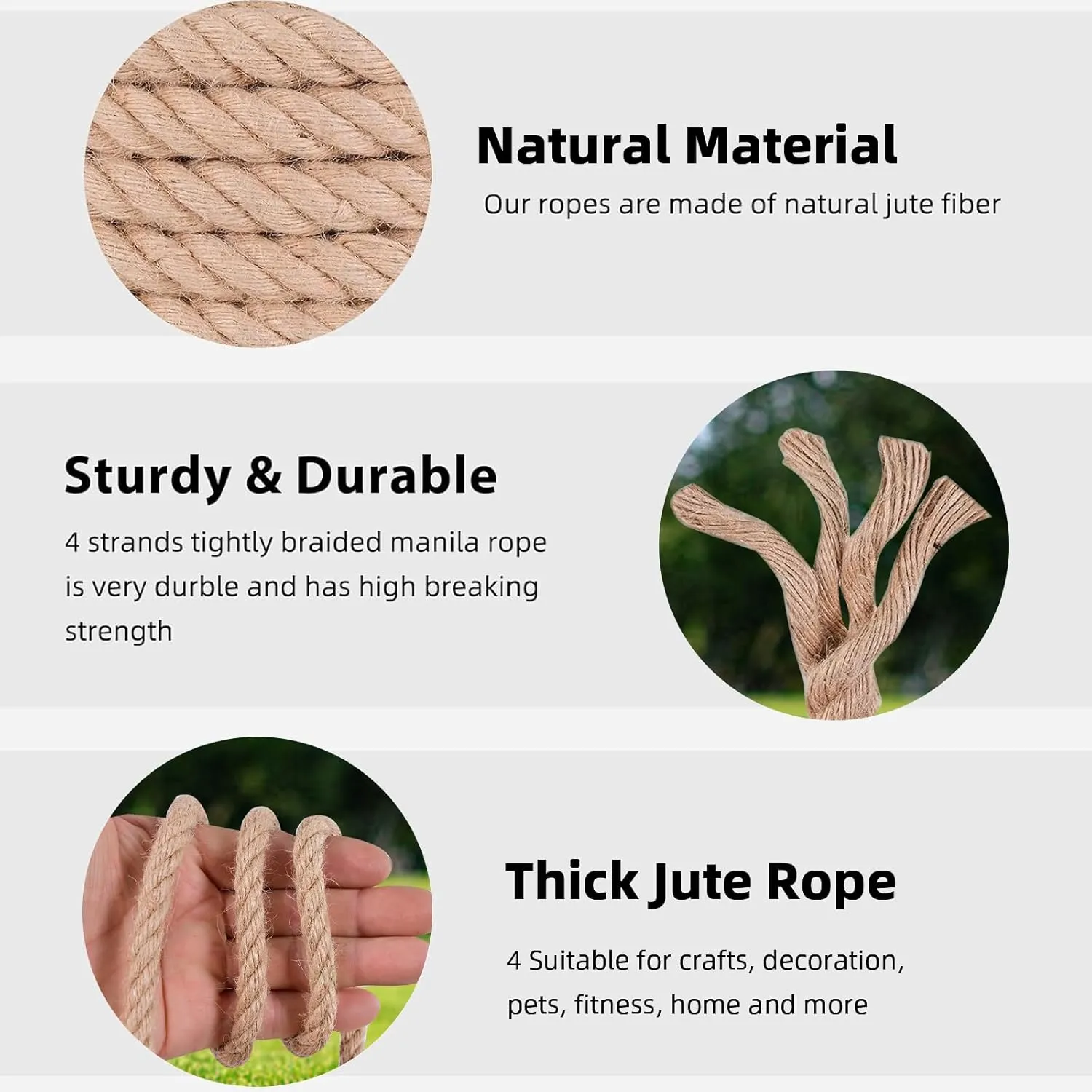 Natural Jute Rope,1/2 Inch 100 Ft, Twisted Manila Rope, Twine String Indoor Outdoor DIY 1/2 inch Thick, Home Decor Crafts for Bundling, Porch Swing, Railing, Docks, Landscaping