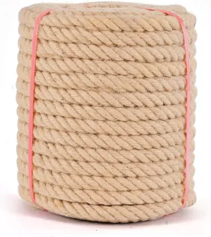 Natural Jute Rope,1/2 Inch 100 Ft, Twisted Manila Rope, Twine String Indoor Outdoor DIY 1/2 inch Thick, Home Decor Crafts for Bundling, Porch Swing, Railing, Docks, Landscaping