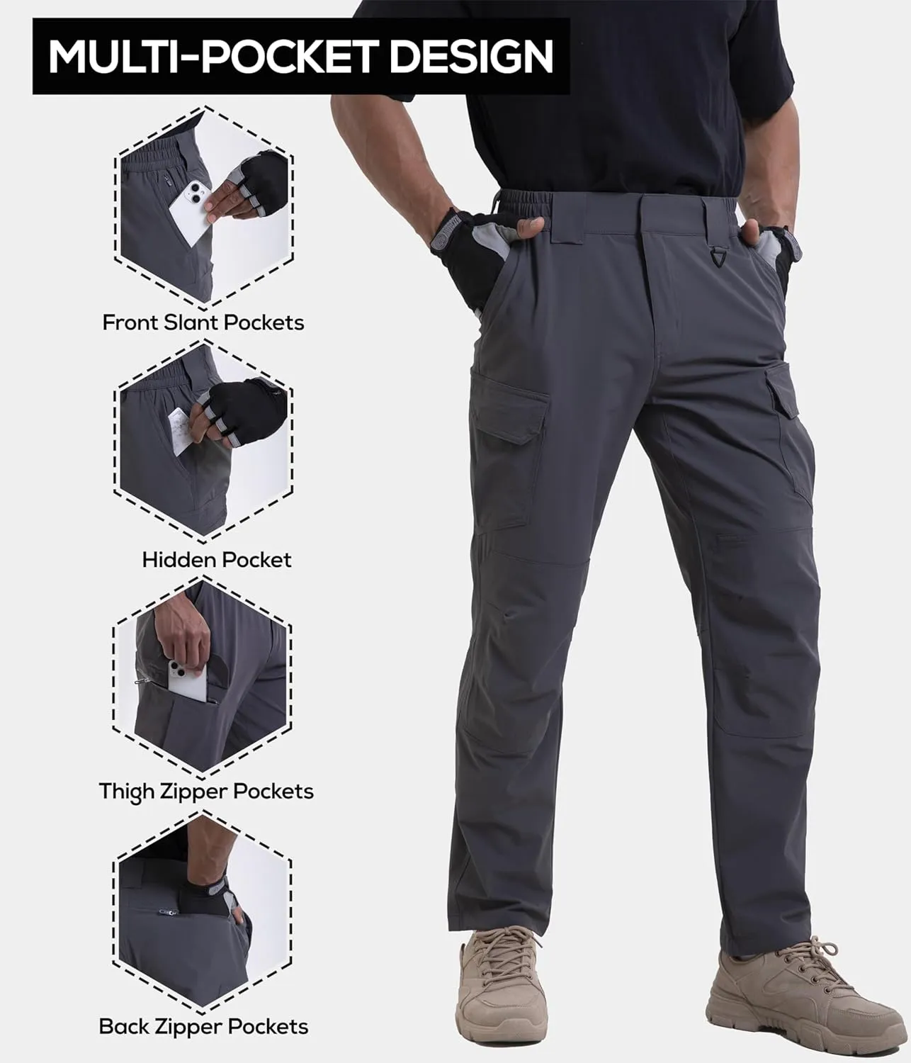 NATUVENIX Lightweight Mens Hiking Pants Quick Dry Travel Pants for Men Water Resistant Work Pants Men with Pockets Outdoor
