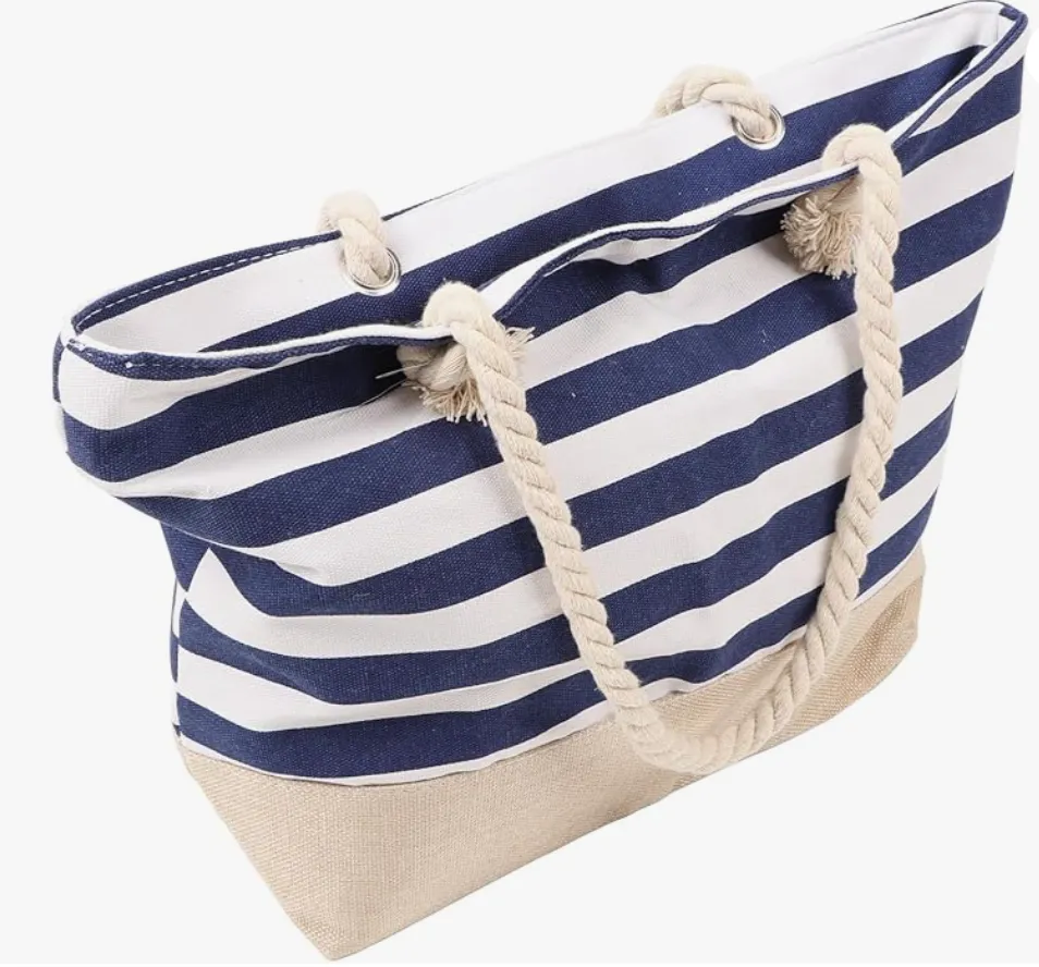 Nautical Striped Beach Tote Bag