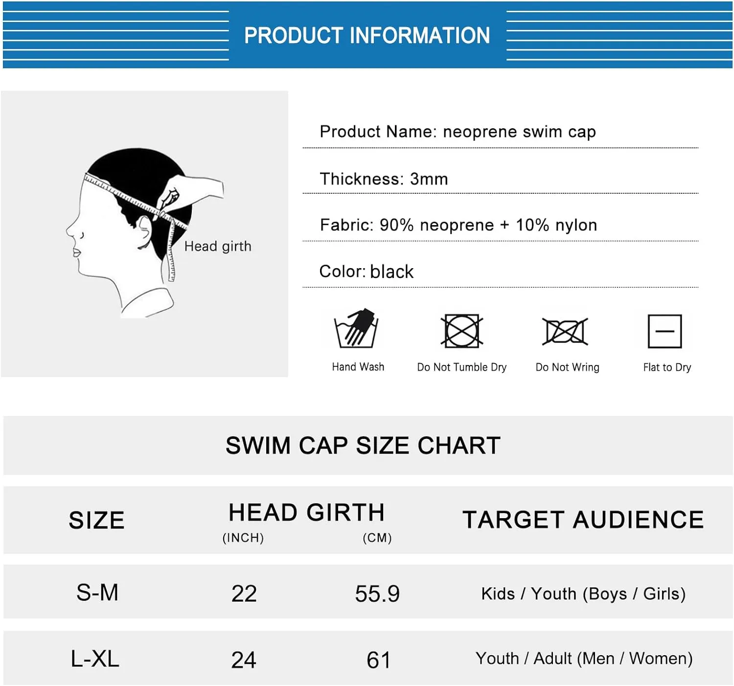 Neoprene Diving Hood Wetsuit Cap for Men Women and Youth 3mm Thermal Scuba Headband Swim Beanie, Long Hair Protection Hat for Swimming Surfing Windsurfing Snorkeling Water Sports