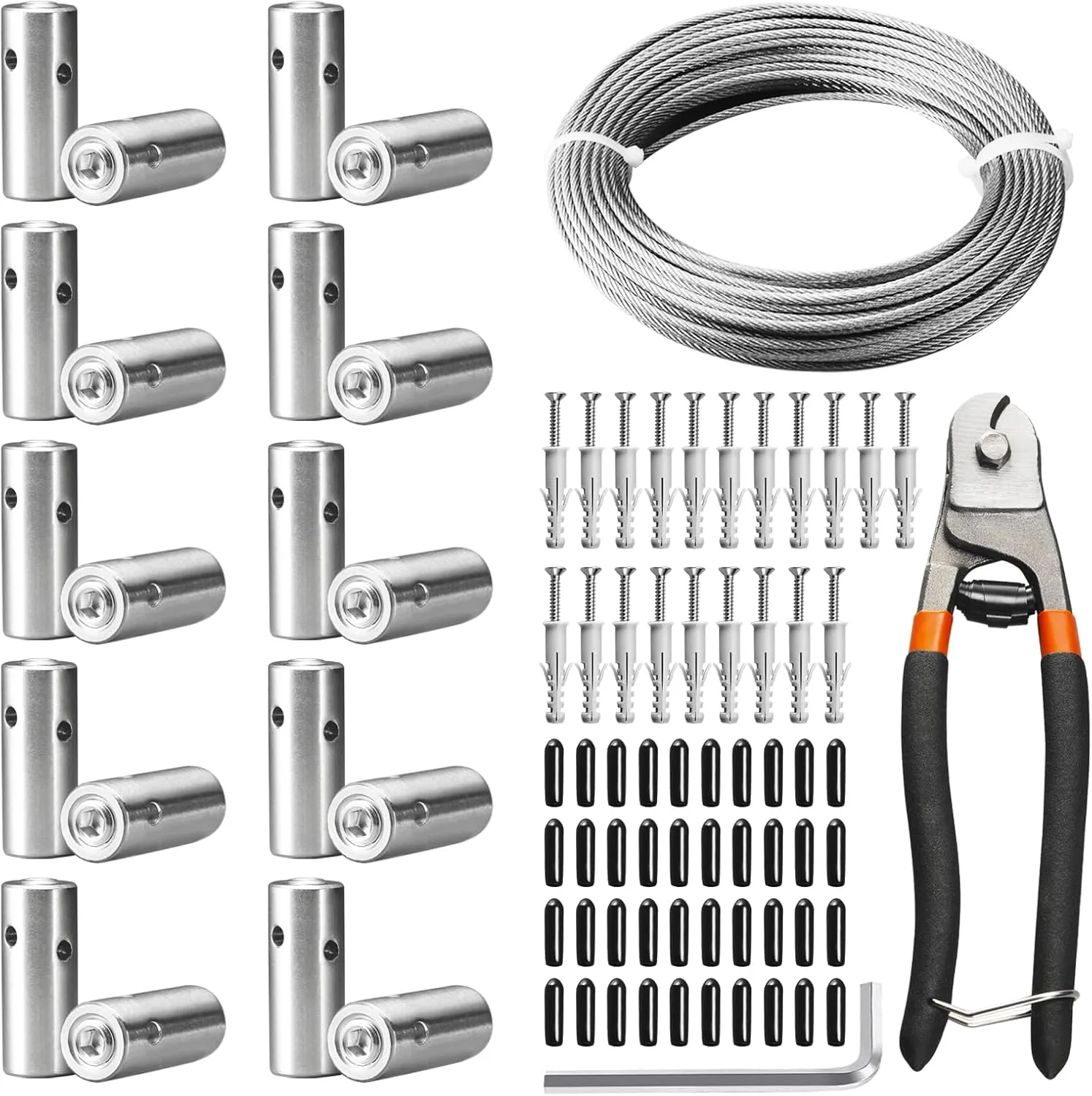 NEREUS Wire Trellis 20 Pack T316 Stainless Steel Hubs with 98FT 1/8" Wire Rope, Cable Trellis System for Climbing Plants, Tensioned Wire Trellis Kits for Brick Wall