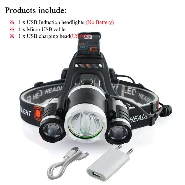 NEW HOT head torch induction head light usb charge head lamp waterproof led bulbs 18650 battery cree xml t6   ir sensor headlamp