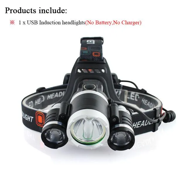 NEW HOT head torch induction head light usb charge head lamp waterproof led bulbs 18650 battery cree xml t6   ir sensor headlamp