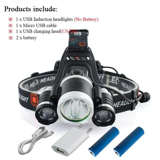 NEW HOT head torch induction head light usb charge head lamp waterproof led bulbs 18650 battery cree xml t6   ir sensor headlamp