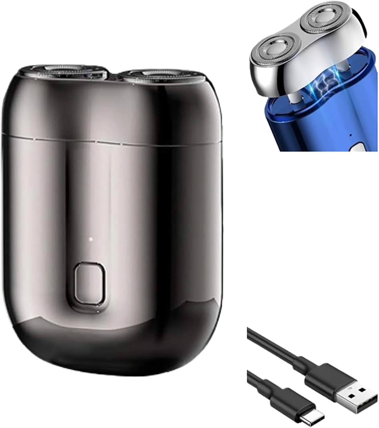 New Model Mini Dual-Head Electric Shaver, 2025 New Dual Head Shaver Pocket Electric Mini Portable Razor Double Head Razor Washable USB Rechargeable Dual Head Compact Electric Razor (Gray)