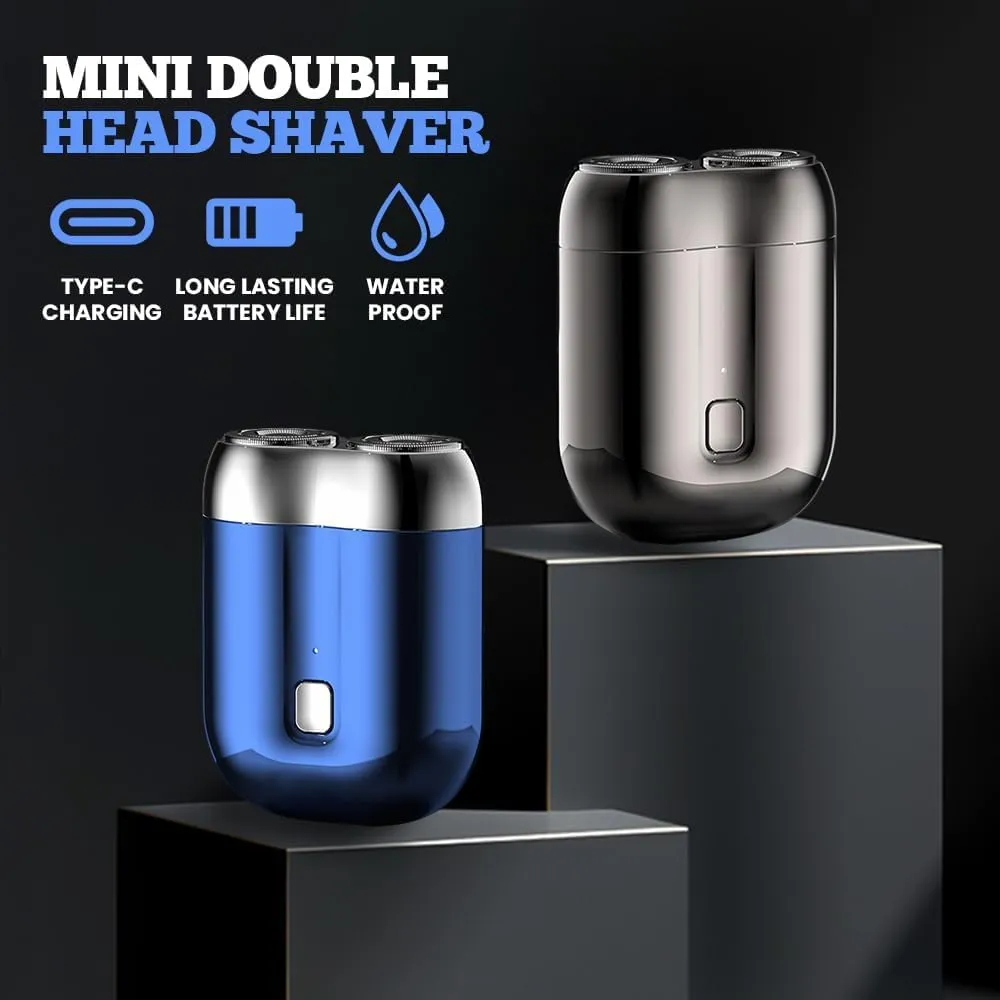 New Model Mini Dual-Head Electric Shaver, 2025 New Dual Head Shaver Pocket Electric Mini Portable Razor Double Head Razor Washable USB Rechargeable Dual Head Compact Electric Razor (Gray)