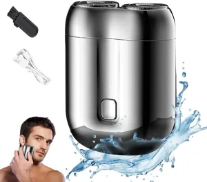 New Model Mini Dual-Head Electric Shaver, Pocket Portable Razor, Washable USB Rechargeable, Compact Electric Razor for Home, Car, Travel (Silver)