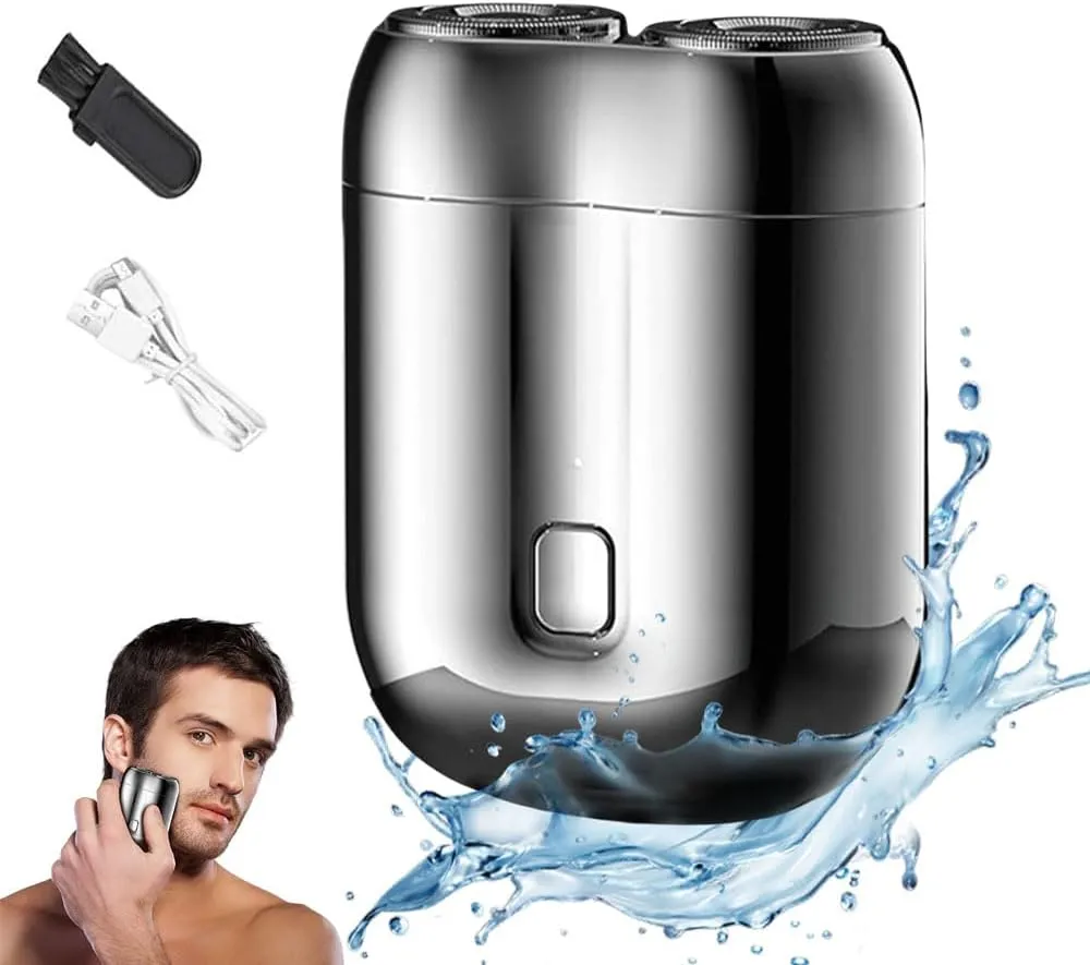New Model Mini Dual-Head Electric Shaver, Pocket Portable Razor, Washable USB Rechargeable, Compact Electric Razor for Home, Car, Travel (Silver)