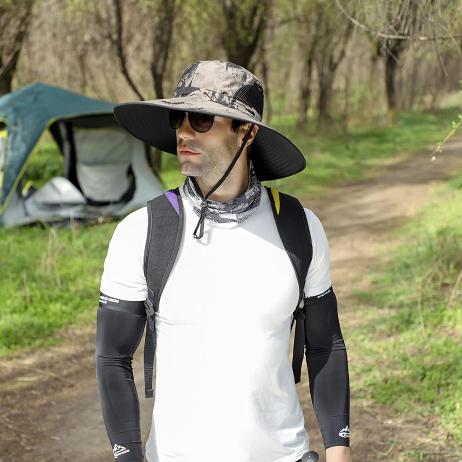 【New Size: L-XXL】 Wide Brim Fishing Sun Hat for Men UPF 50 Waterproof Breathable Safari Hiking Camping Hat for Big/Small Head