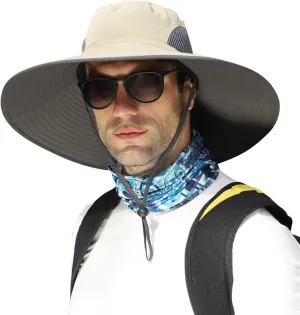 【New Size: L-XXL】 Wide Brim Fishing Sun Hat for Men UPF 50 Waterproof Breathable Safari Hiking Camping Hat for Big/Small Head