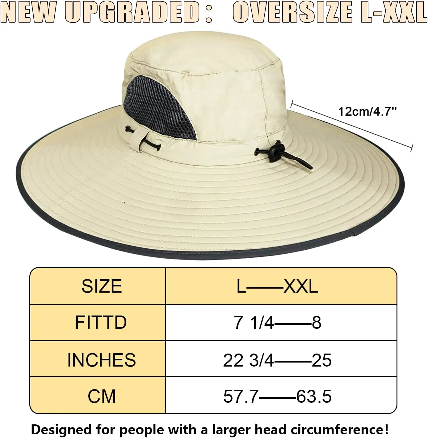 【New Size: L-XXL】 Wide Brim Fishing Sun Hat for Men UPF 50 Waterproof Breathable Safari Hiking Camping Hat for Big/Small Head