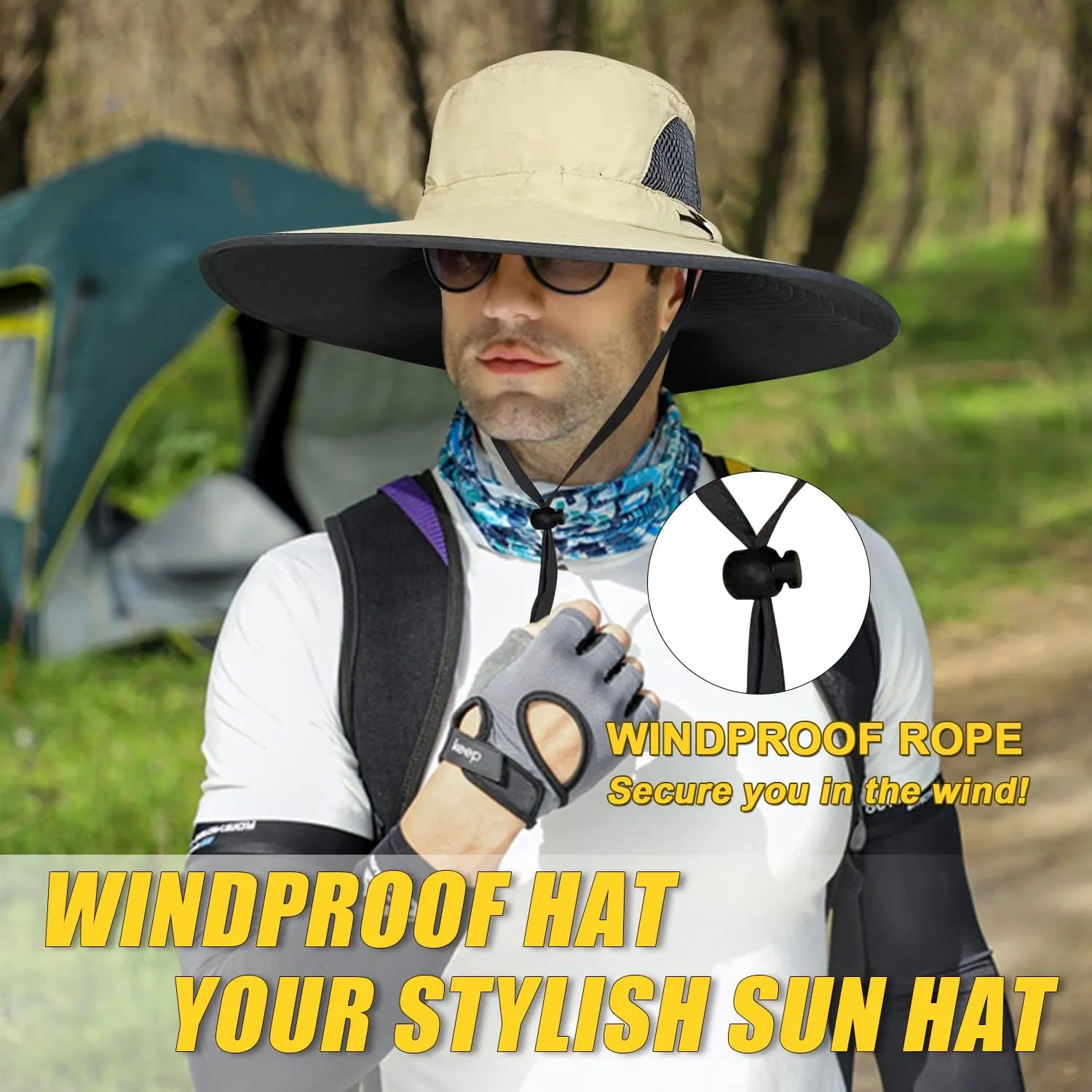 【New Size: L-XXL】 Wide Brim Fishing Sun Hat for Men UPF 50 Waterproof Breathable Safari Hiking Camping Hat for Big/Small Head