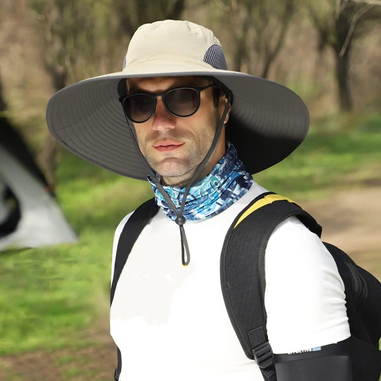 【New Size: L-XXL】 Wide Brim Fishing Sun Hat for Men UPF 50 Waterproof Breathable Safari Hiking Camping Hat for Big/Small Head