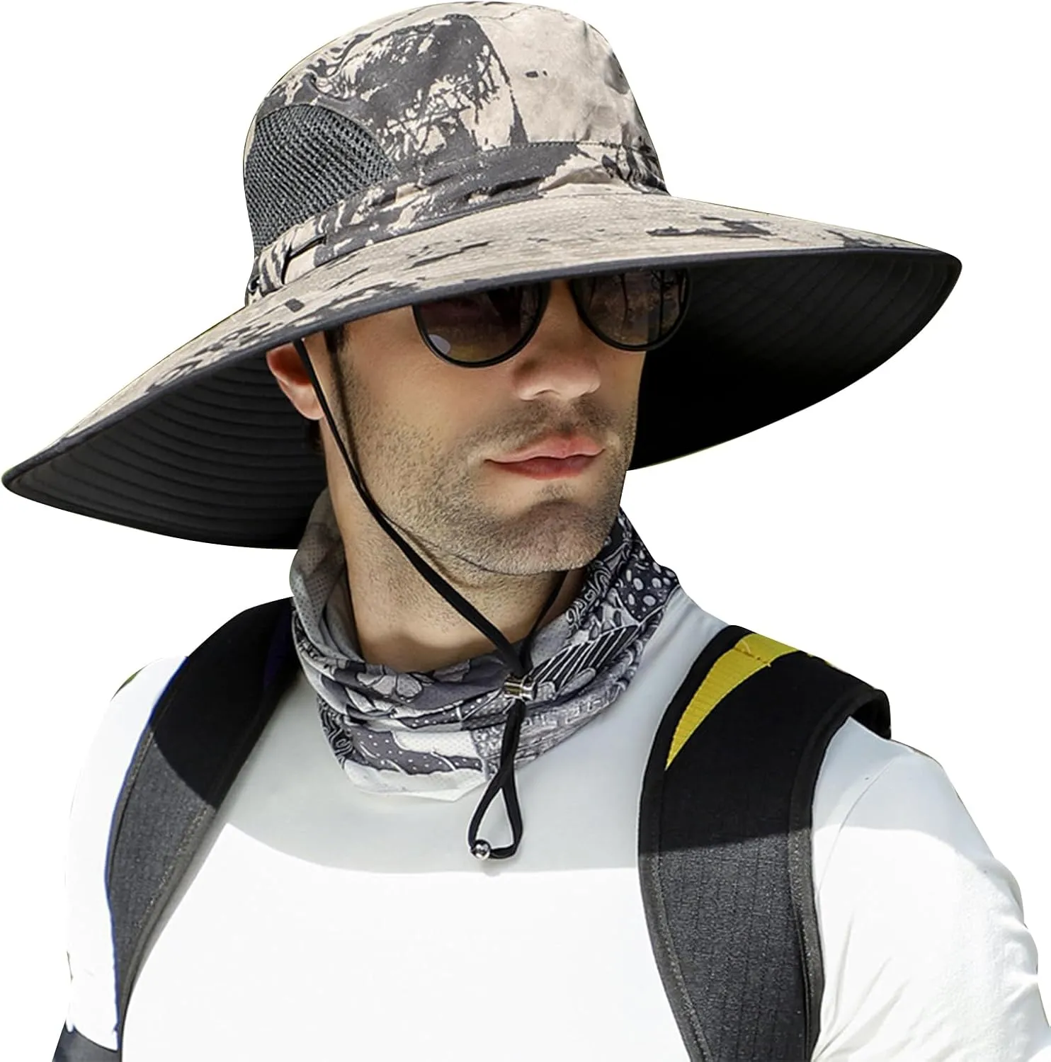 【New Size: L-XXL】 Wide Brim Fishing Sun Hat for Men UPF 50 Waterproof Breathable Safari Hiking Camping Hat for Big/Small Head