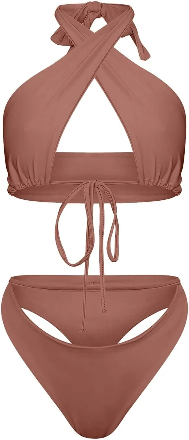 New Sub System Rope Hanging Neck Bikini Sexy European and Solid Color Swimsuit Halter Bikini Tops for Women