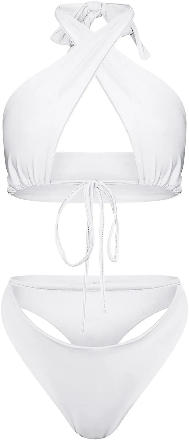 New Sub System Rope Hanging Neck Bikini Sexy European and Solid Color Swimsuit Halter Bikini Tops for Women