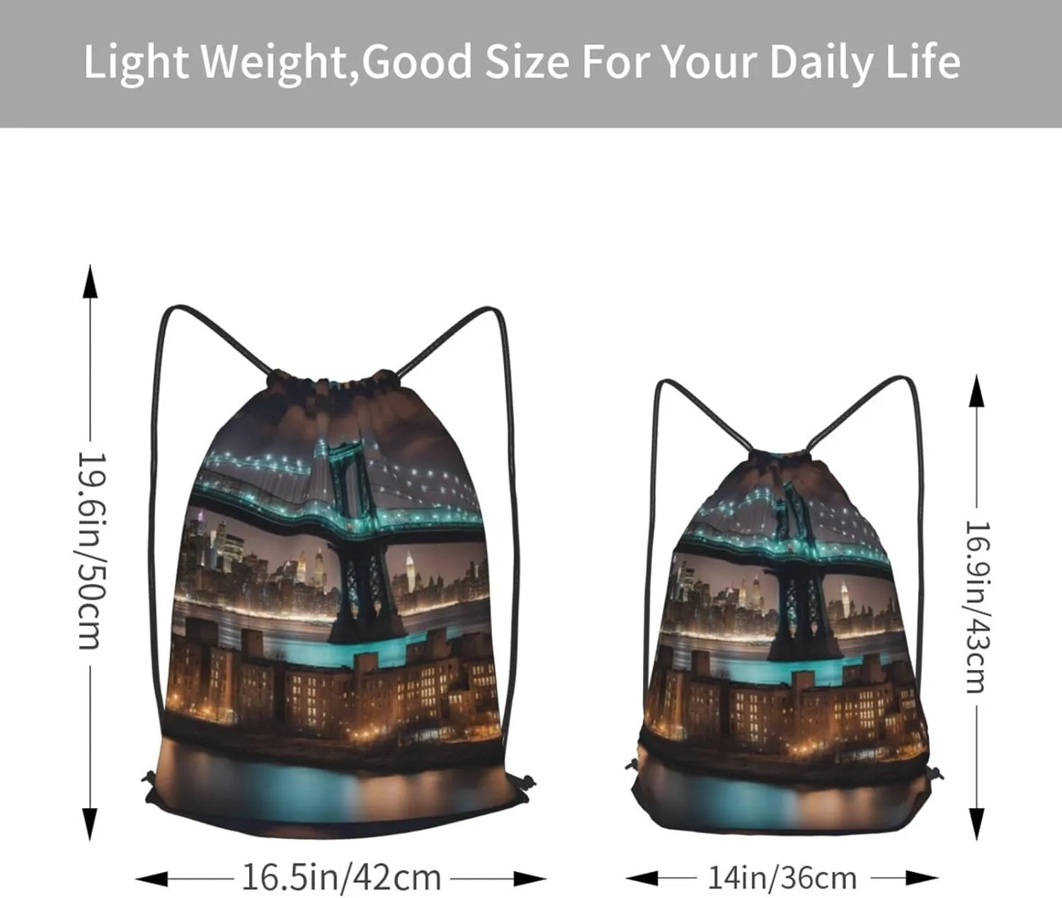 New York Manhattan Bridge Night Drawstring Backpack String Cinch Bag Polyester Sackpack For Fitness Training Workout