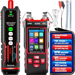 NF-859GT Network Cable Tester with Optical Power Meter 10mw Dual-Head Visual Fault Locator,for POE/RJ45 RJ11 CAT5 CAT6 CAT3 Tone Probe Kit/Ethernet Wire Tracer Fiber Tester LAN Network Tools