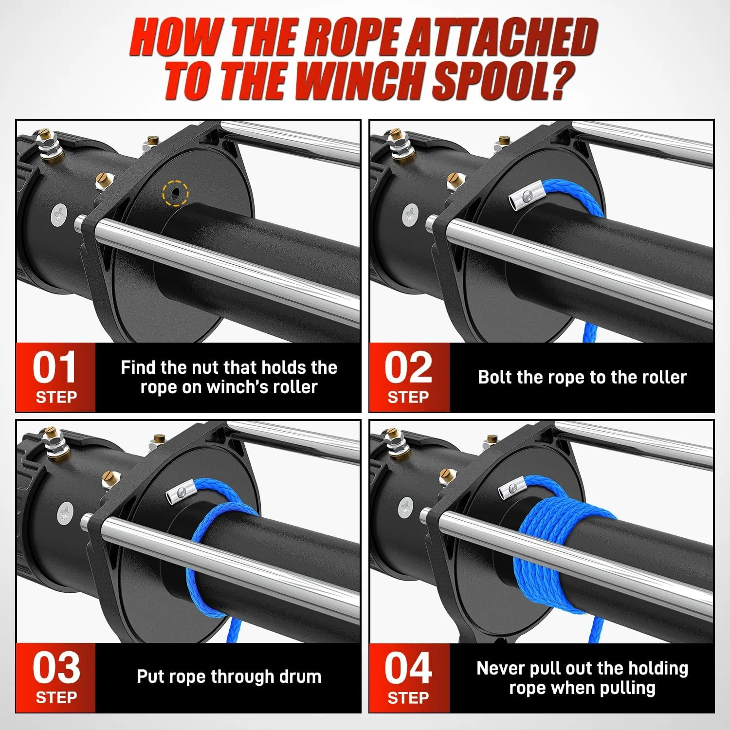 Nilight 1/4 Inch x 50 Feet Winch Rope Synthetic Winch Line Cable Universal for ATV UTV 4x4 Off-Road Vehicle 9000lbs Winch Line Ropes with Steel Hook Rubber Stopper Protective Sleeve Safety Strap,Blue