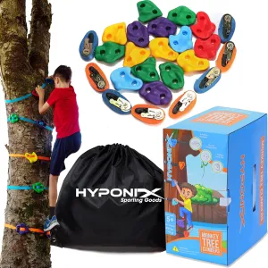 Ninja Tree Climbing Kit – 16 Large Rock Climbing Holds & 8 Ratchets, Quick 10-Minute Setup, Durable, Textured Grips, Safe for Kids 5-12, Supports Up to 250lbs, Portable Carrying Bag, Backyard Fun