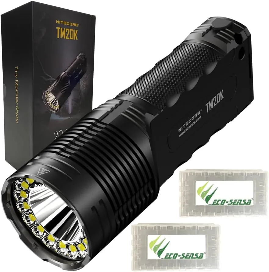 Nitecore TM20K USB-C Rechargeable Ultra High Performance Tactical LED Searchlight - 19 x CREE XP-L HD - 20000 Lumens w/ 2X Free Eco Sensa Battery Case