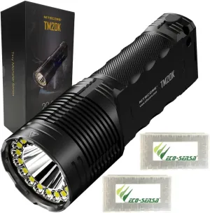 Nitecore TM20K USB-C Rechargeable Ultra High Performance Tactical LED Searchlight - 19 x CREE XP-L HD - 20000 Lumens w/ 2X Free Eco Sensa Battery Case