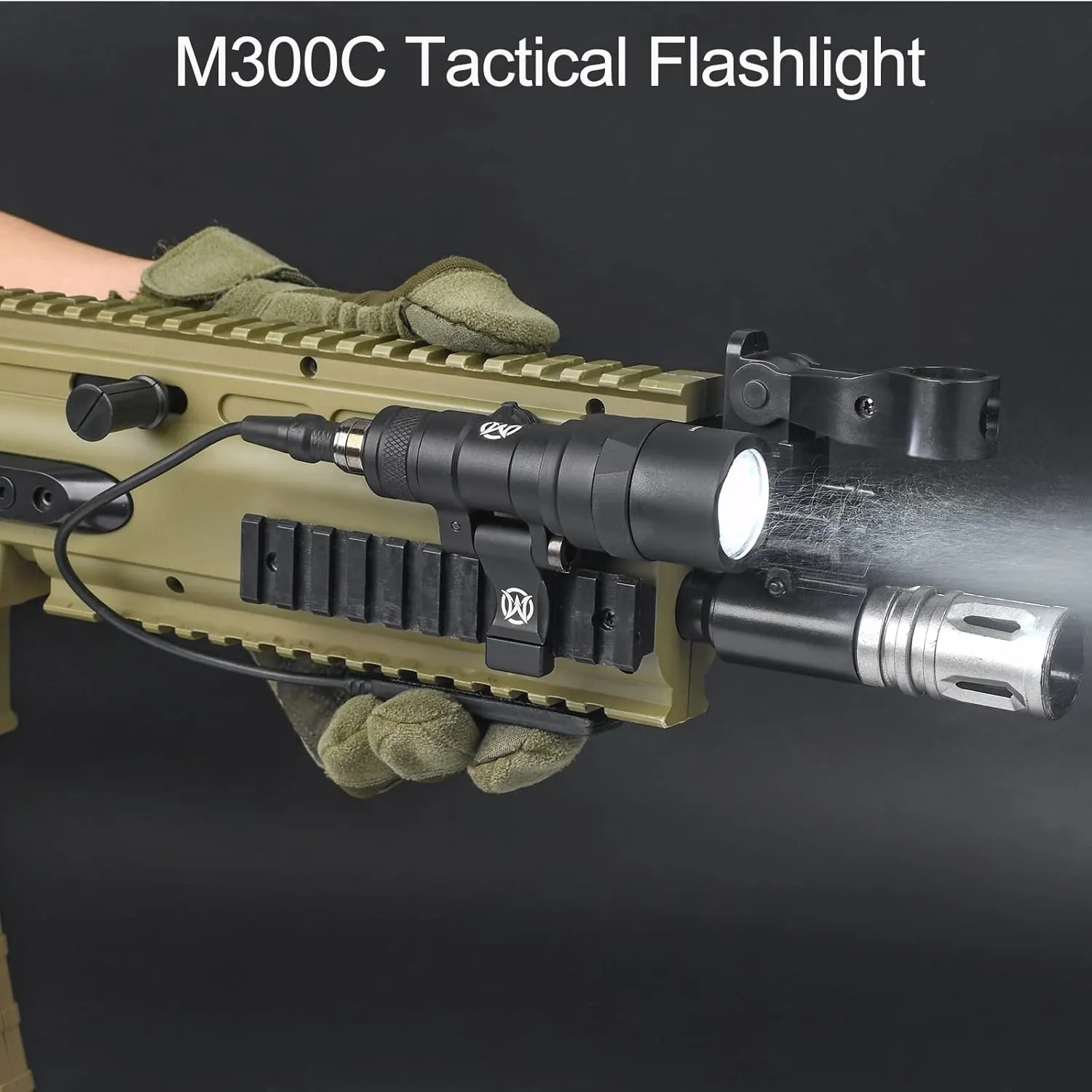 NOBUHIRO M300C 300 Lumens Tactical Flashlight, with Replaceable Mounting Rotating Base, Suitable for 20mm Picatinny & Mlok/Keymod Rail, Include with Remote Pressure & Push Button Switch (M300C)
