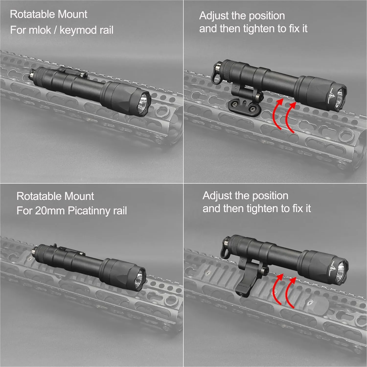 NOBUHIRO M600C 800 Lumens Tactical Flashlight, NO Logo Version with Replaceable Mounting Rotating Base for 20mm Picatinny & Mlok/Keymod Rail, with Remote Pressure & Push Button Switch