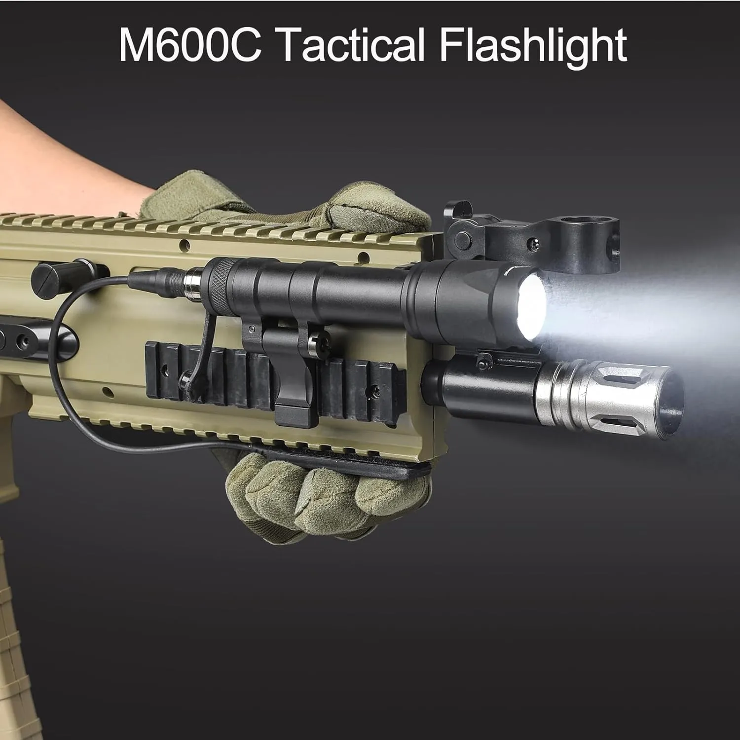 NOBUHIRO M600C 800 Lumens Tactical Flashlight, NO Logo Version with Replaceable Mounting Rotating Base for 20mm Picatinny & Mlok/Keymod Rail, with Remote Pressure & Push Button Switch