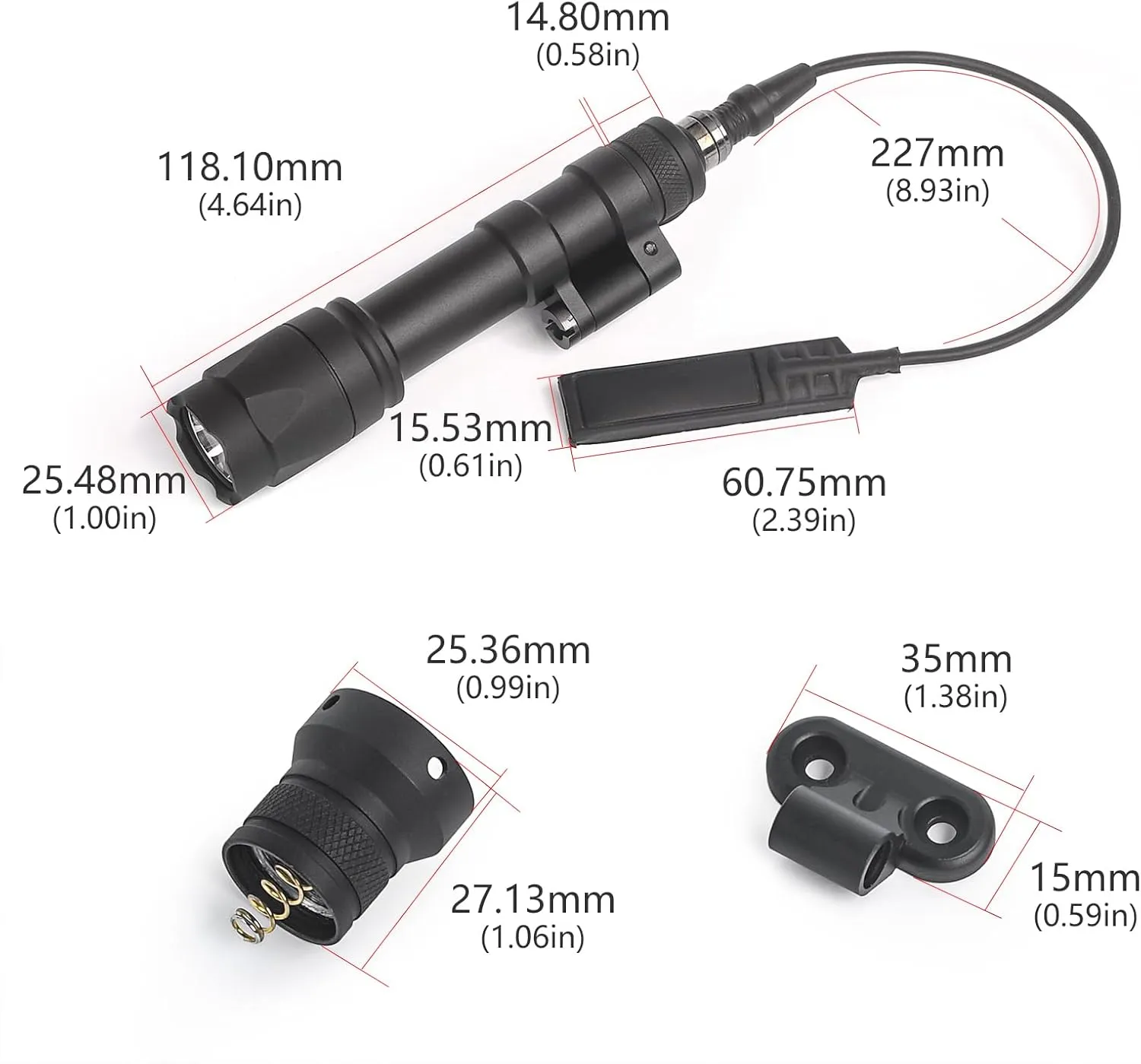 NOBUHIRO M600C 800 Lumens Tactical Flashlight, NO Logo Version with Replaceable Mounting Rotating Base for 20mm Picatinny & Mlok/Keymod Rail, with Remote Pressure & Push Button Switch