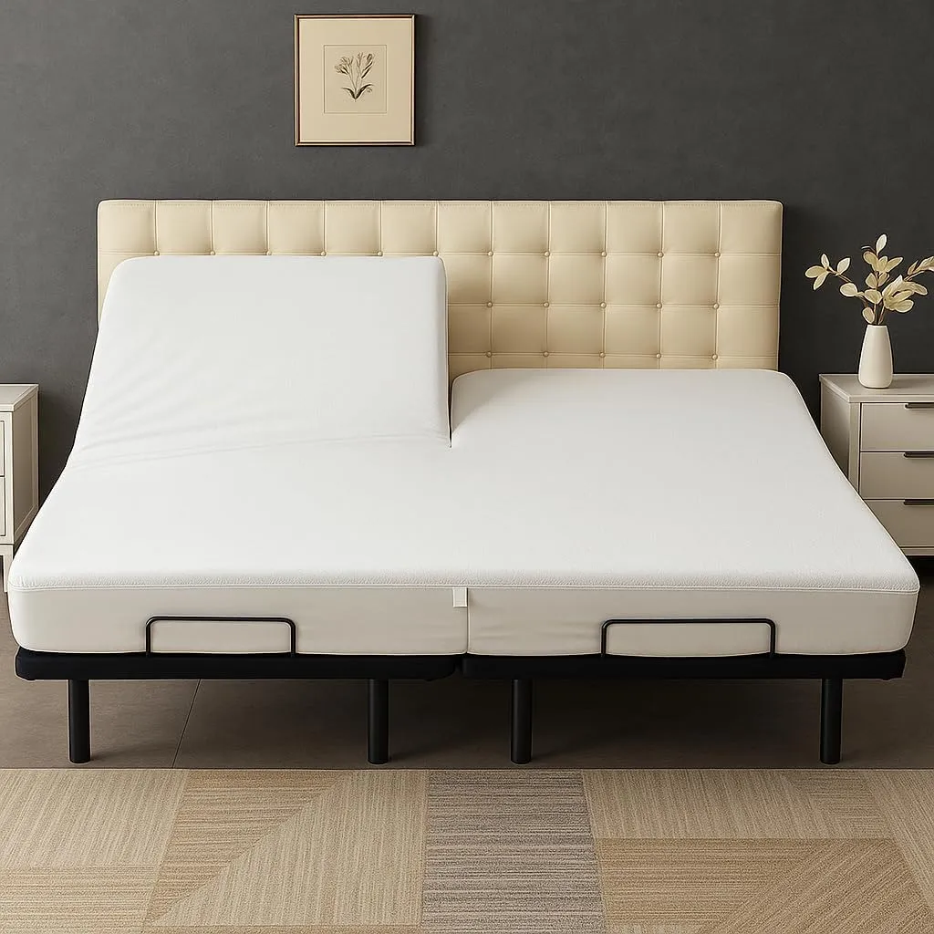 NON Sticky cotton Waterproof Terry Cotton Mattress Protector, 34" Flex Top King Fitted Cover for Sleep Number Adjustable Bed 78" X 80", Deep Pocket Fits 18", White Solid