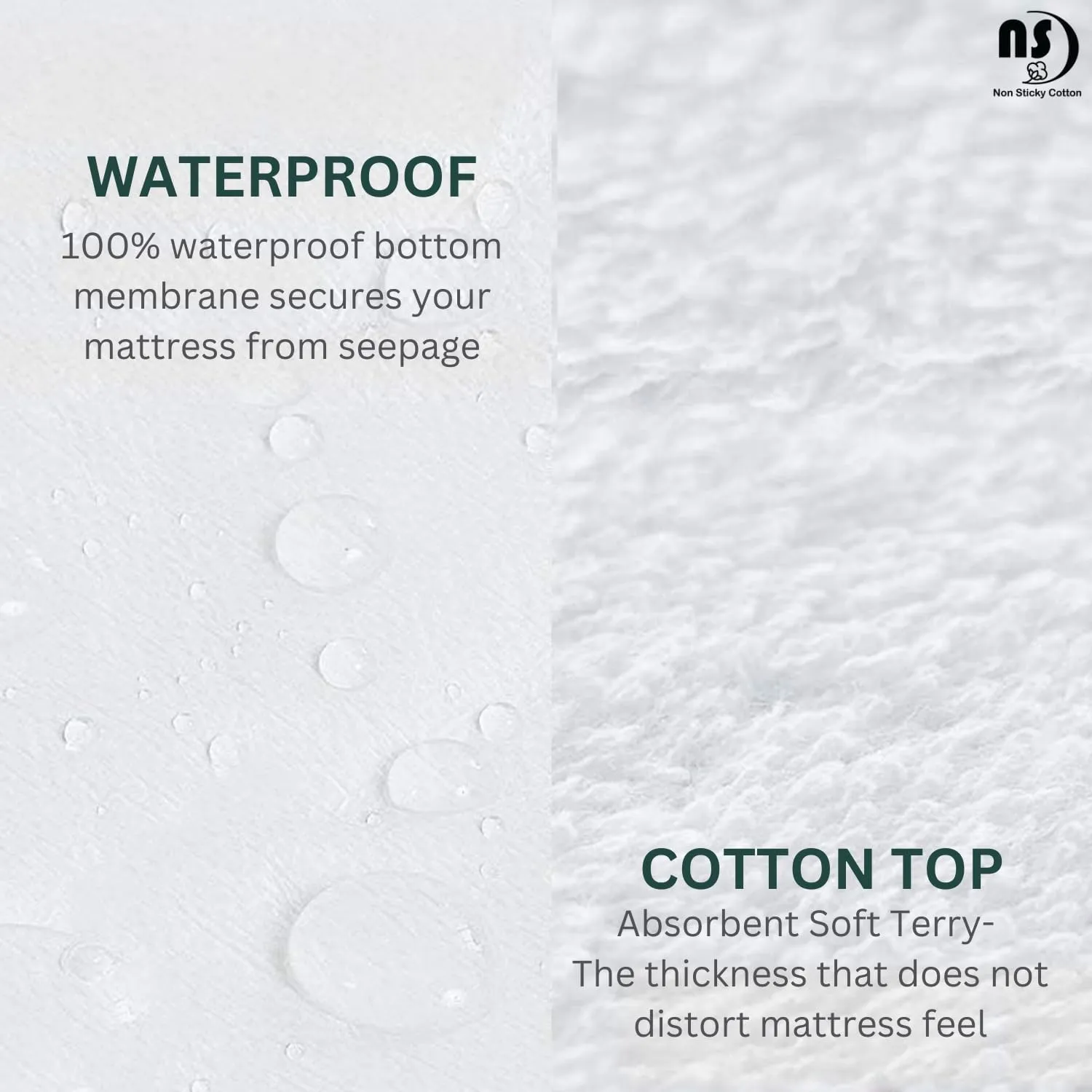 NON Sticky cotton Waterproof Terry Cotton Mattress Protector, 34" Flex Top King Fitted Cover for Sleep Number Adjustable Bed 78" X 80", Deep Pocket Fits 18", White Solid