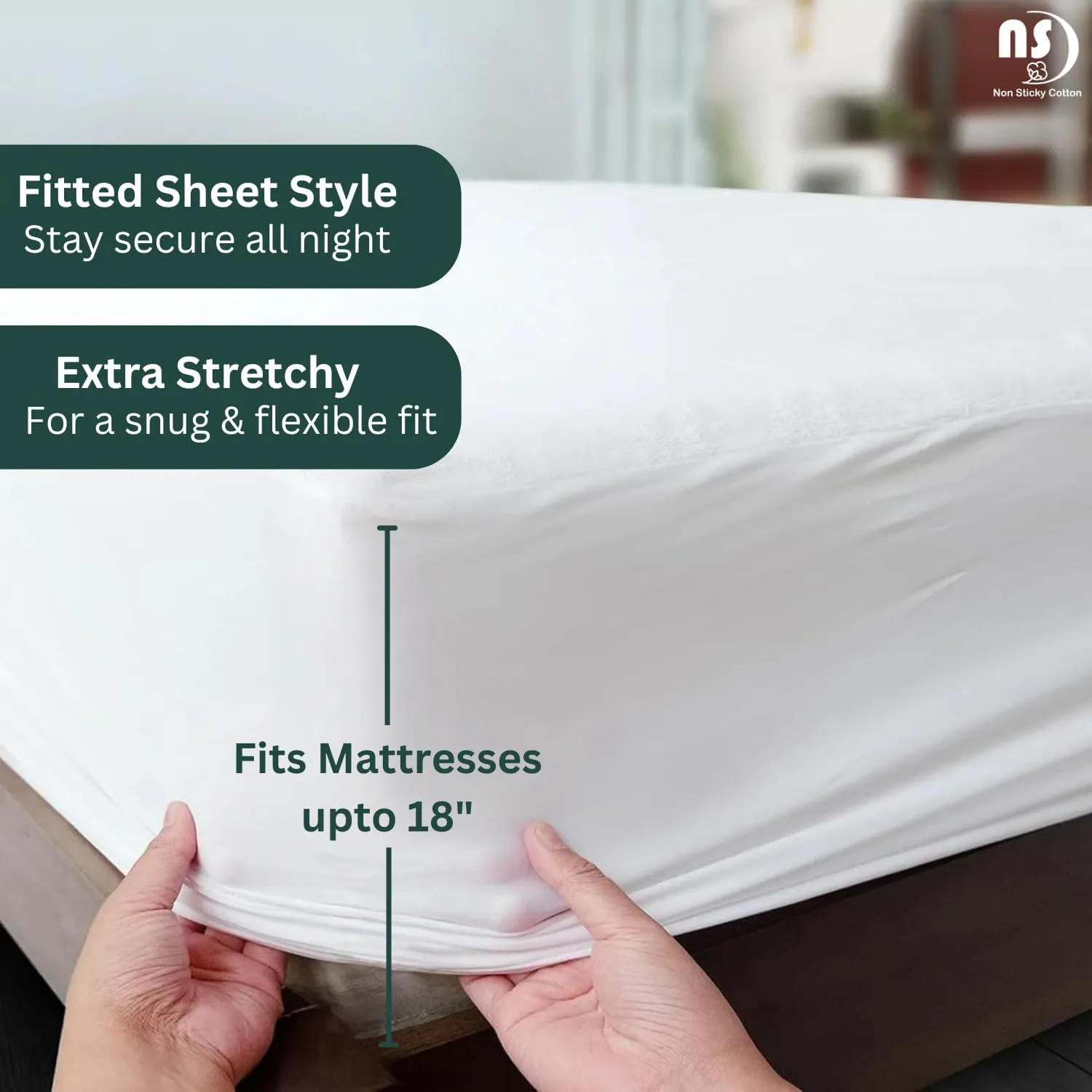 NON Sticky cotton Waterproof Terry Cotton Mattress Protector, 34" Flex Top King Fitted Cover for Sleep Number Adjustable Bed 78" X 80", Deep Pocket Fits 18", White Solid