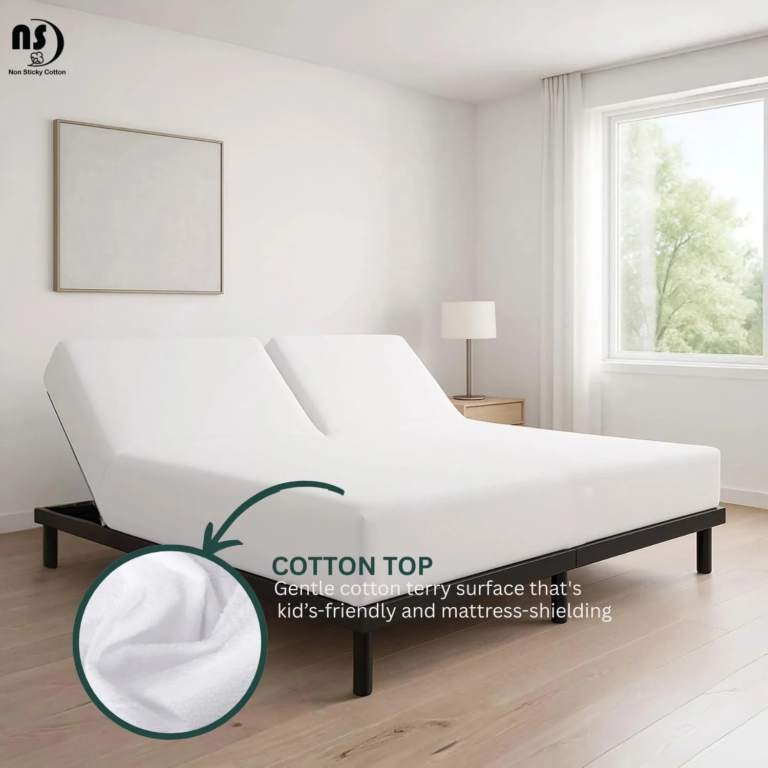 NON Sticky cotton Waterproof Terry Cotton Mattress Protector, 34" Flex Top King Fitted Cover for Sleep Number Adjustable Bed 78" X 80", Deep Pocket Fits 18", White Solid