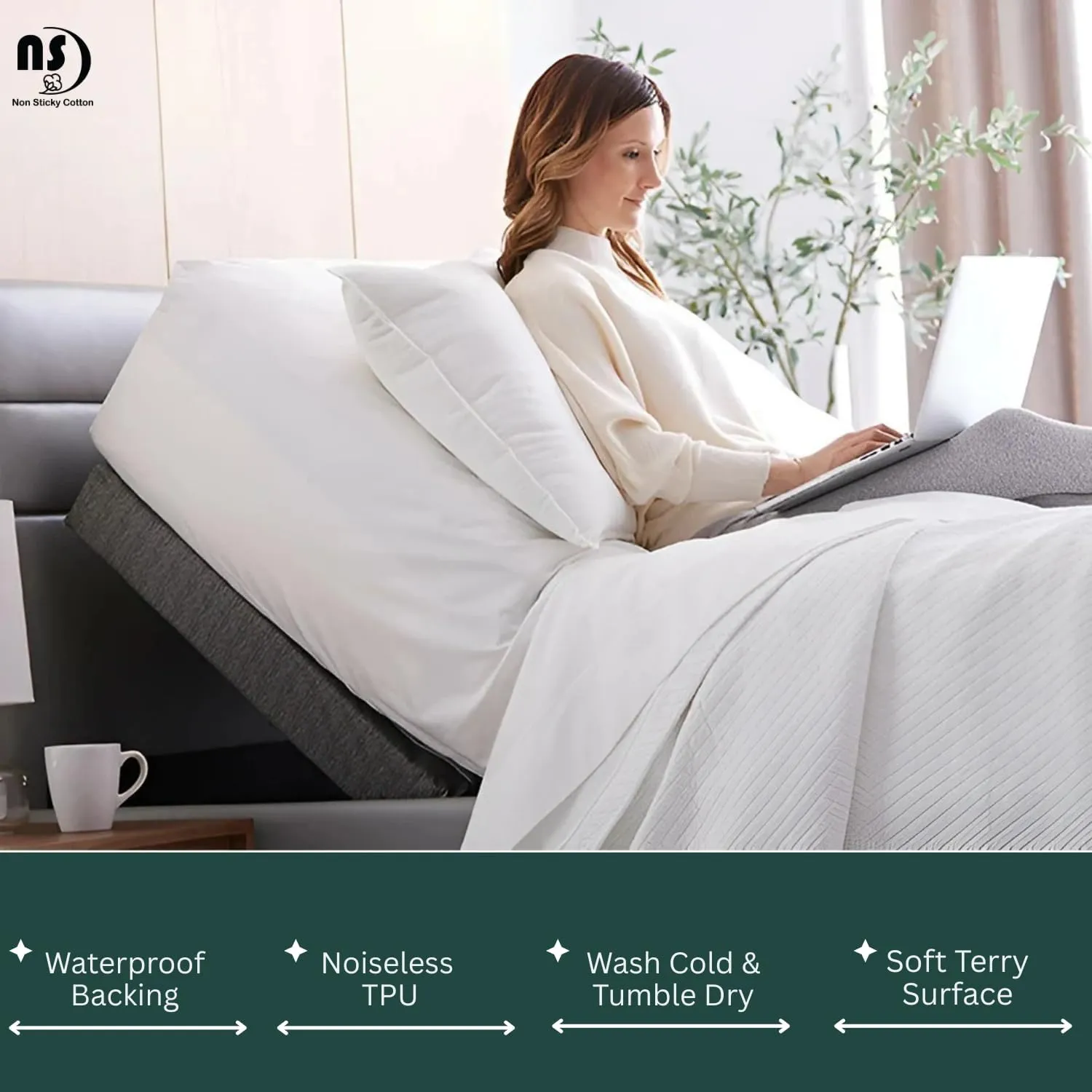 NON Sticky cotton Waterproof Terry Cotton Mattress Protector, 34" Flex Top King Fitted Cover for Sleep Number Adjustable Bed 78" X 80", Deep Pocket Fits 18", White Solid