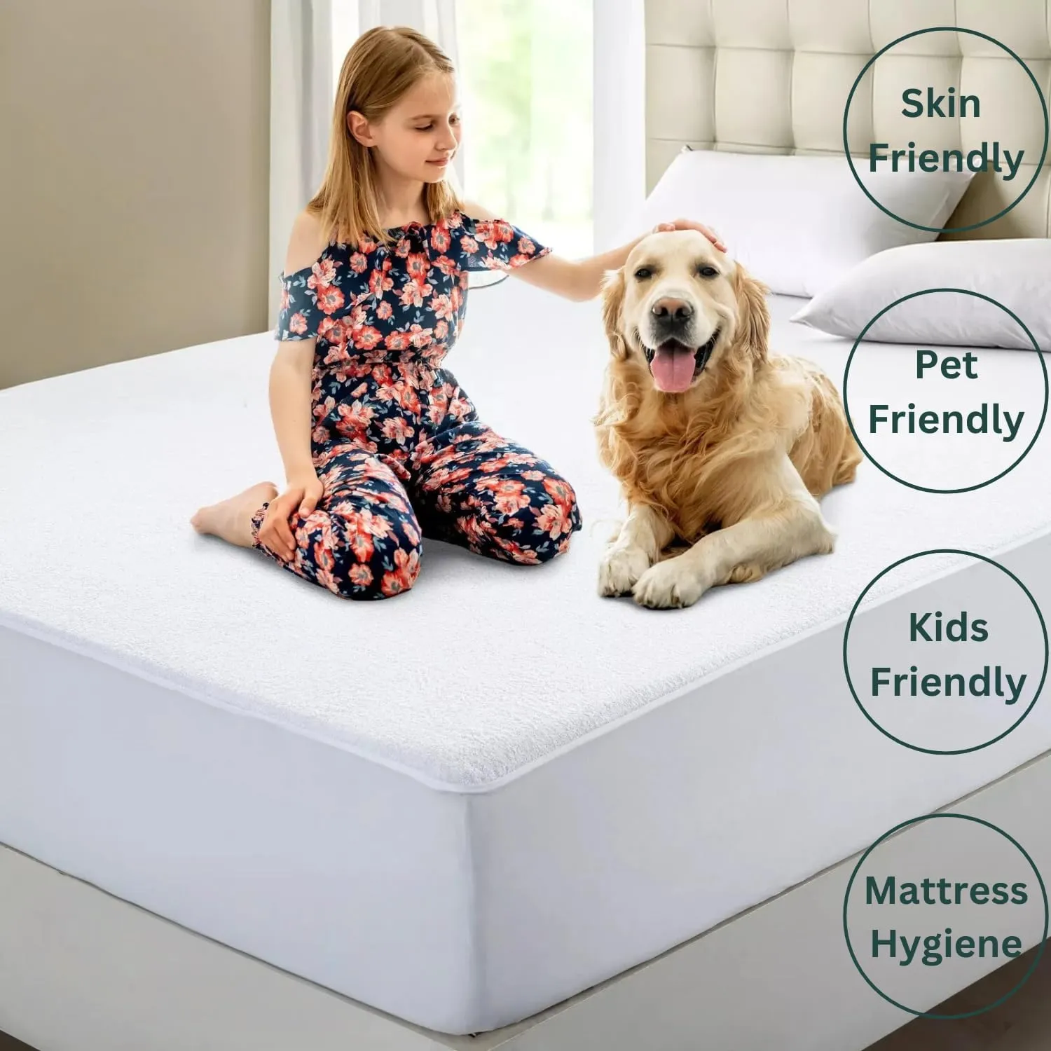 NON Sticky cotton Waterproof Terry Cotton Mattress Protector, 34" Flex Top King Fitted Cover for Sleep Number Adjustable Bed 78" X 80", Deep Pocket Fits 18", White Solid