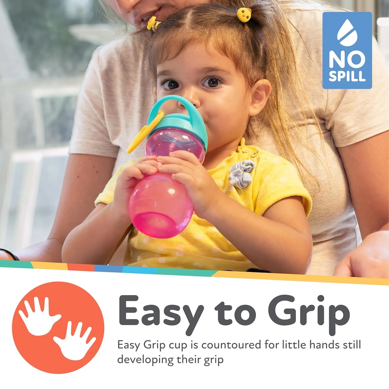 Nuby No-Spill Clik-It Soft Spout Sippy Cup with Carabiner Clip - (3-Pack) 10 oz - Baby Sippy Cup for 6  Month Old with Easy Grip - Aqua/Pink/Purple