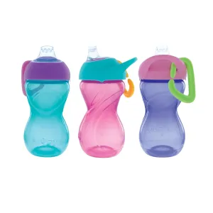 Nuby No-Spill Clik-It Soft Spout Sippy Cup with Carabiner Clip - (3-Pack) 10 oz - Baby Sippy Cup for 6  Month Old with Easy Grip - Aqua/Pink/Purple