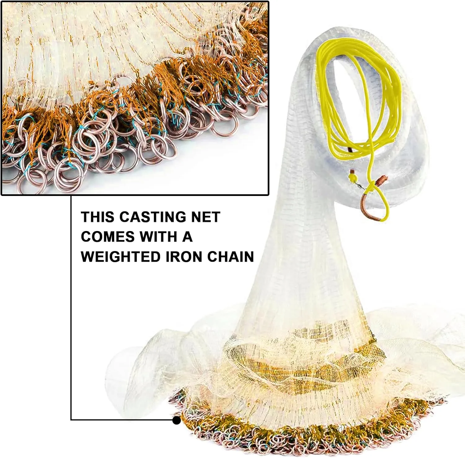 Nylon Multfilament Cast Net, American Style Hand Throwing Fishing Net for Saltwater and Freshwater, 3/8 Inches Mesh
