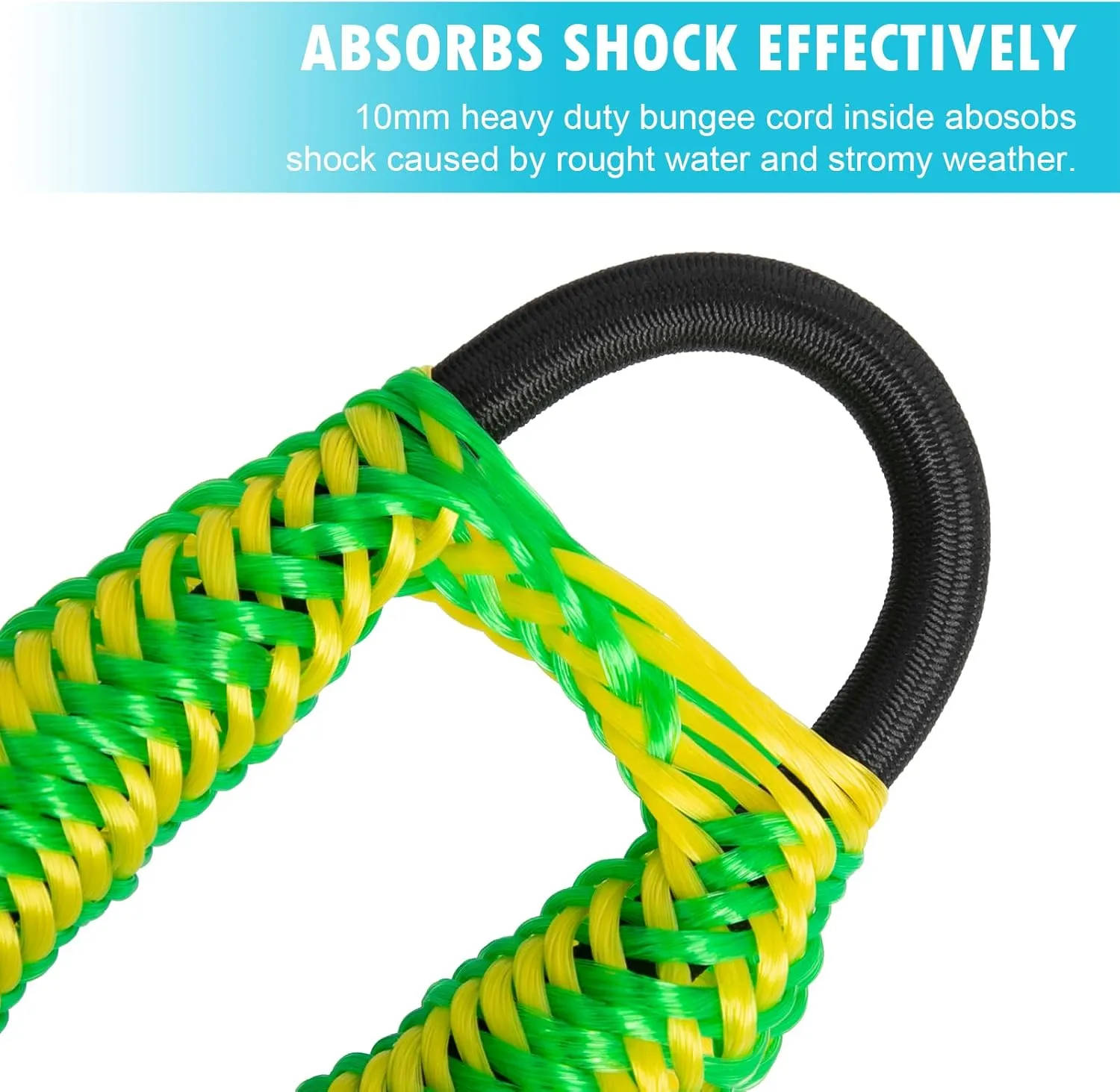 Obcursco 4FT Bungee Dock Lines,Boat Dock Rope,Jet Ski Accessories with 316 Stainless Steel Clip for Kayak,Seadoo,Pontoon,Yamaha WaveRunner,Canoe (2 Pack, Yellow/Green)