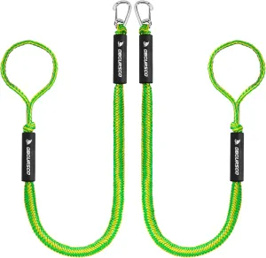 Obcursco 4FT Bungee Dock Lines,Boat Dock Rope,Jet Ski Accessories with 316 Stainless Steel Clip for Kayak,Seadoo,Pontoon,Yamaha WaveRunner,Canoe (2 Pack, Yellow/Green)