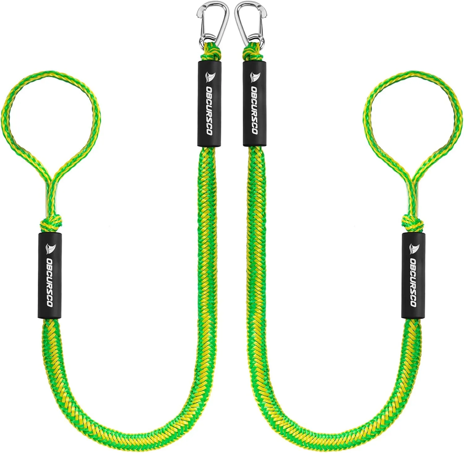 Obcursco 4FT Bungee Dock Lines,Boat Dock Rope,Jet Ski Accessories with 316 Stainless Steel Clip for Kayak,Seadoo,Pontoon,Yamaha WaveRunner,Canoe (2 Pack, Yellow/Green)