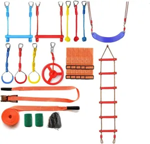Obstacle Course for Kids Kids Obstacle Course Outside,Climbing Frame with Zip Line, Climbing Ladder, Climbing Poles, Gymnastics Rings, Gymnastics Rings, Rope Knots