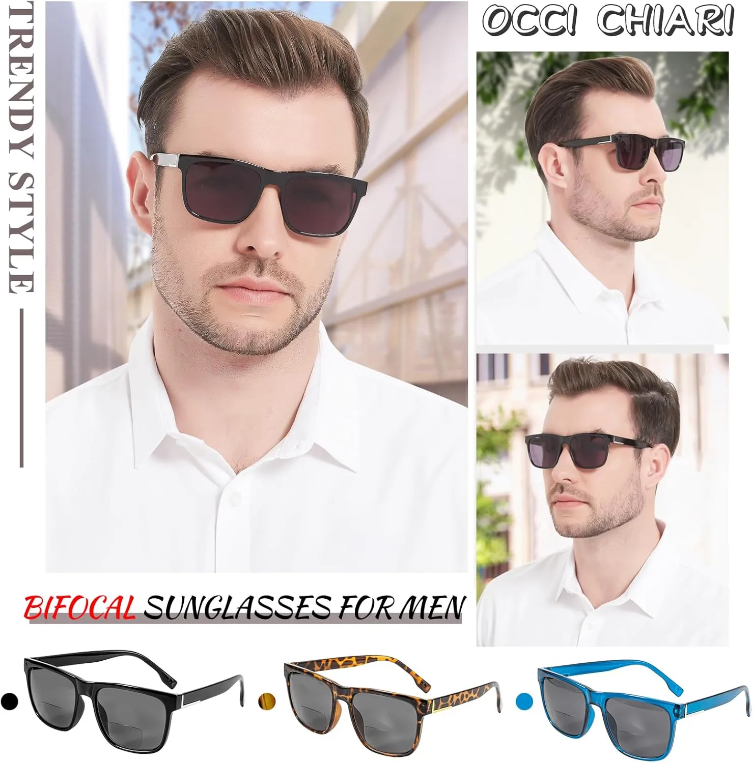 OCCI CHIARI Large Reading Sunglasses for Men Vintage Sun Readers Full Lens Reader 1.0 1.25 1.5 1.75 2.0 2.25 2.5 2.75 3.0 3.5