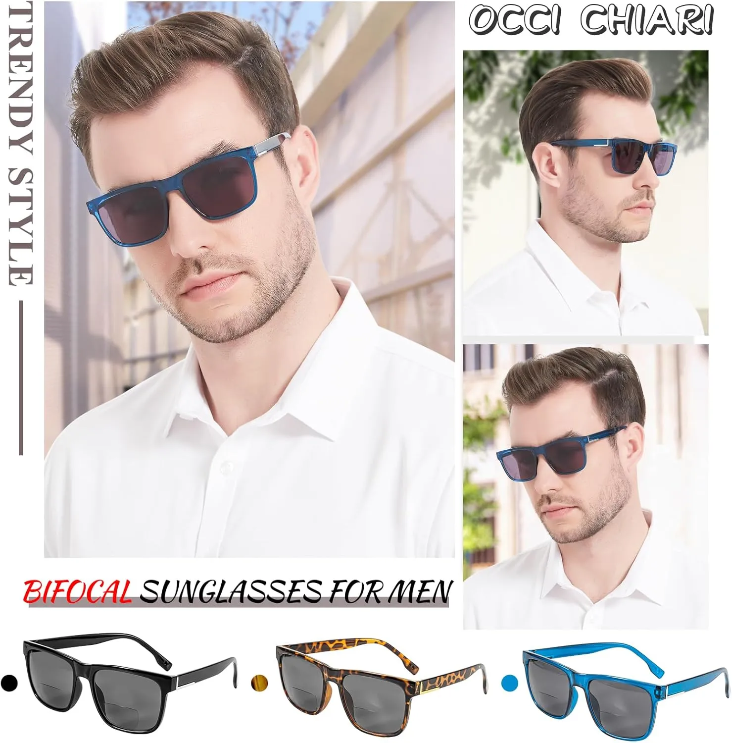 OCCI CHIARI Large Reading Sunglasses for Men Vintage Sun Readers Full Lens Reader 1.0 1.25 1.5 1.75 2.0 2.25 2.5 2.75 3.0 3.5