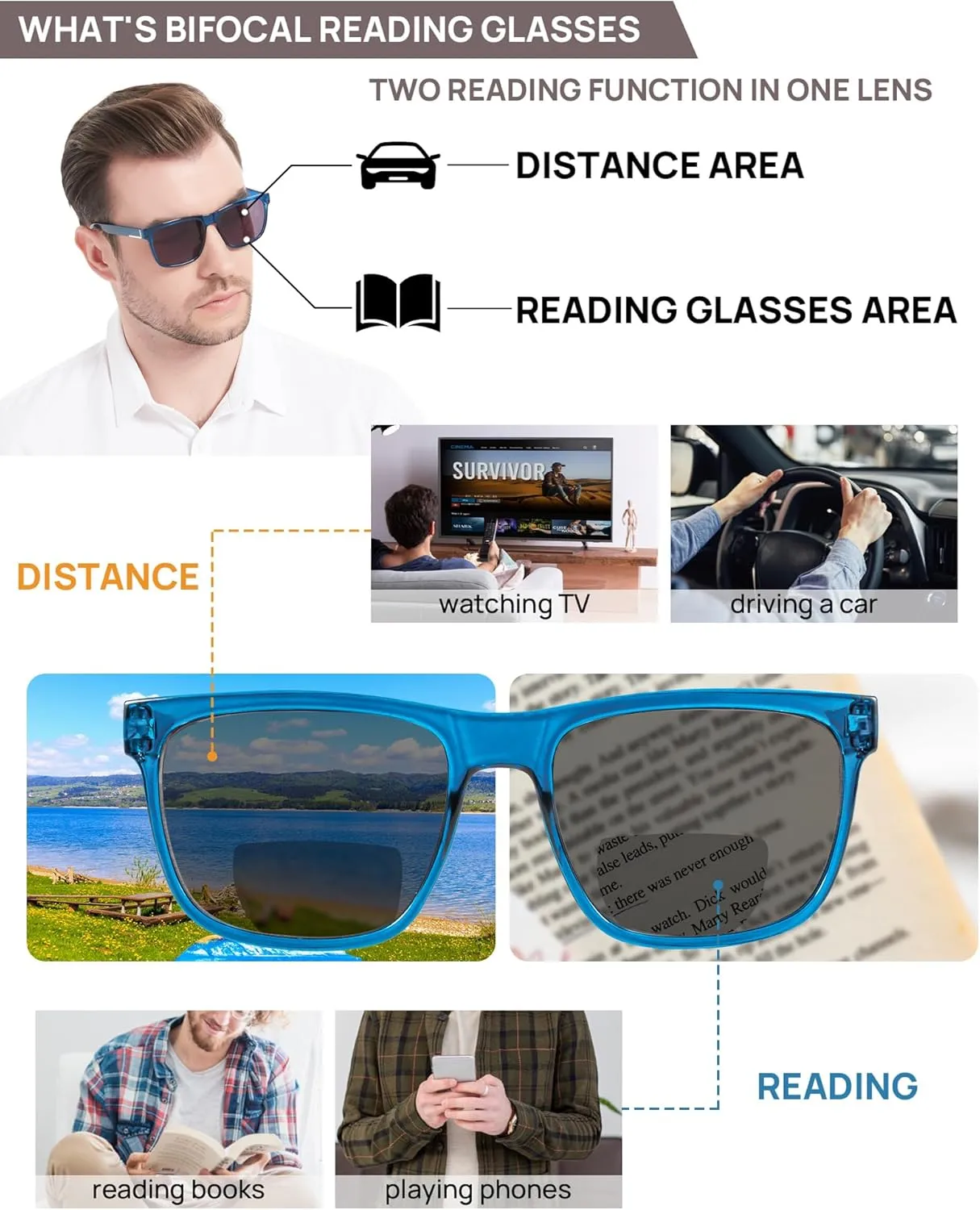 OCCI CHIARI Large Reading Sunglasses for Men Vintage Sun Readers Full Lens Reader 1.0 1.25 1.5 1.75 2.0 2.25 2.5 2.75 3.0 3.5