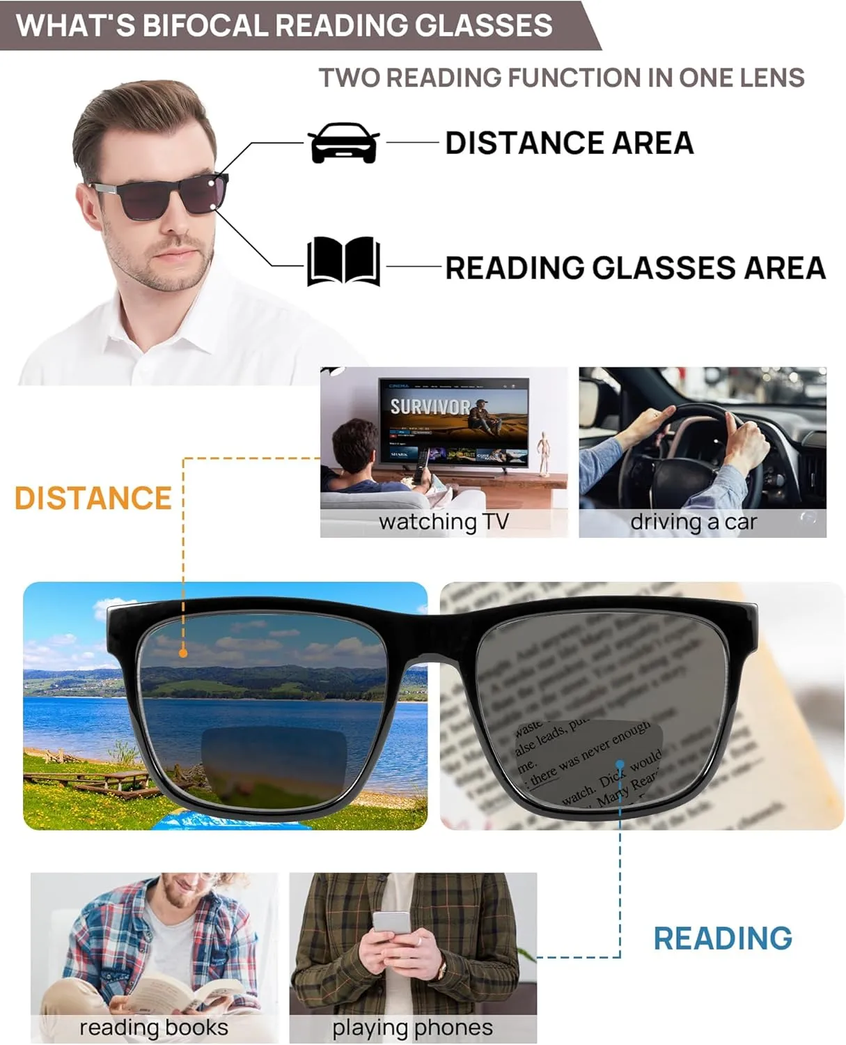 OCCI CHIARI Large Reading Sunglasses for Men Vintage Sun Readers Full Lens Reader 1.0 1.25 1.5 1.75 2.0 2.25 2.5 2.75 3.0 3.5